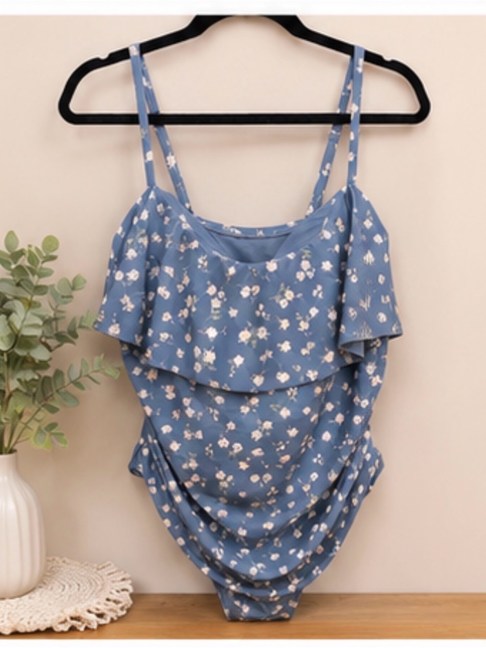 Shade & Shore Blue Floral Ruffle One-Piece Swimsuit